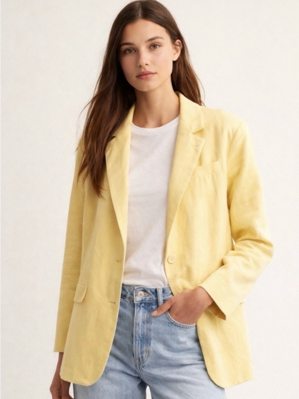 Madewell Boyfriend Linen Blazer in Light Yellow XS